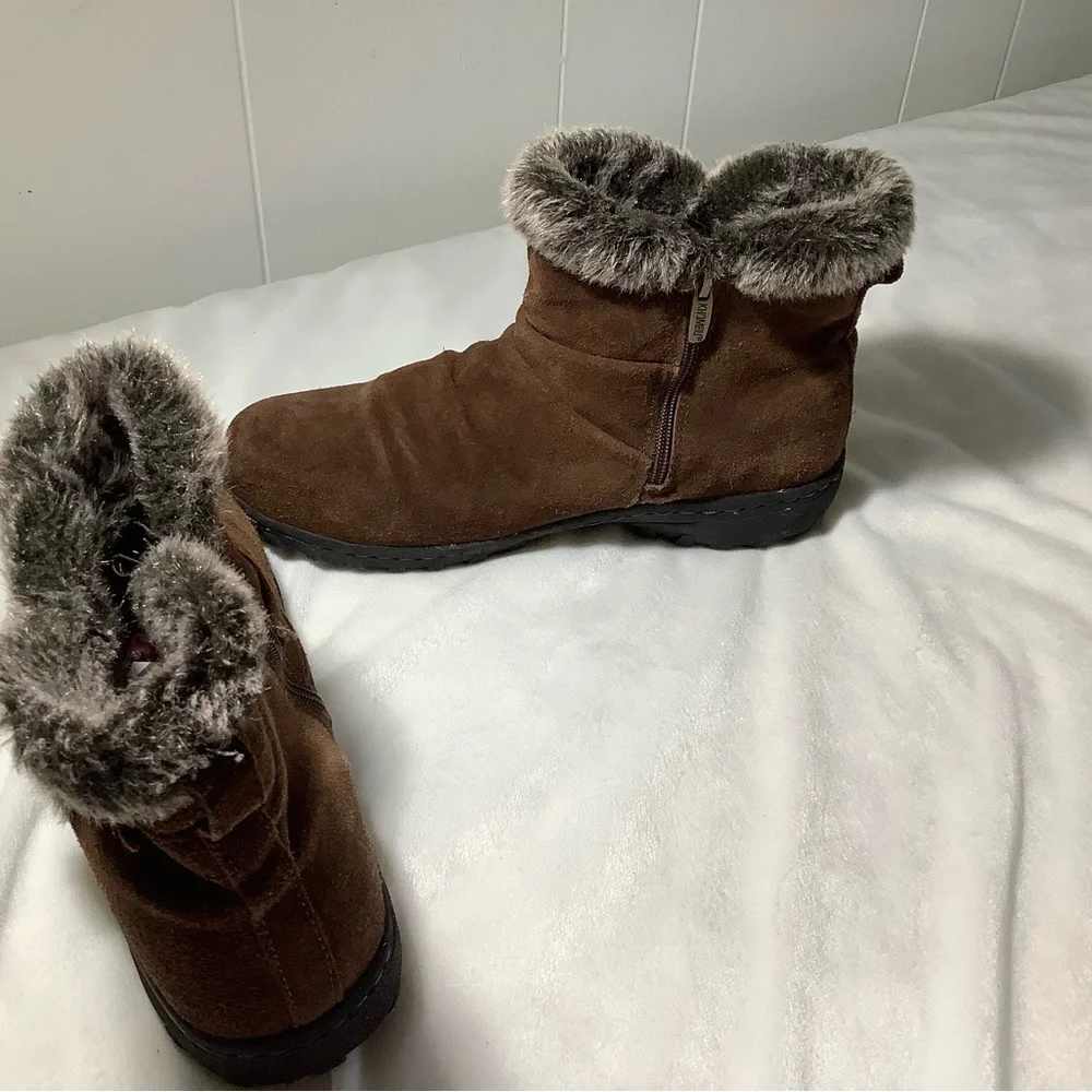 Khombu brown leather faux fur zip up boots size 10 - Picture 3 of 11